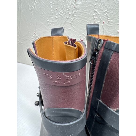 Rag and Bone Moto Rain Boots Women's Black Maroon Waterproof Size 37 US 7 - Picture 4 of 6